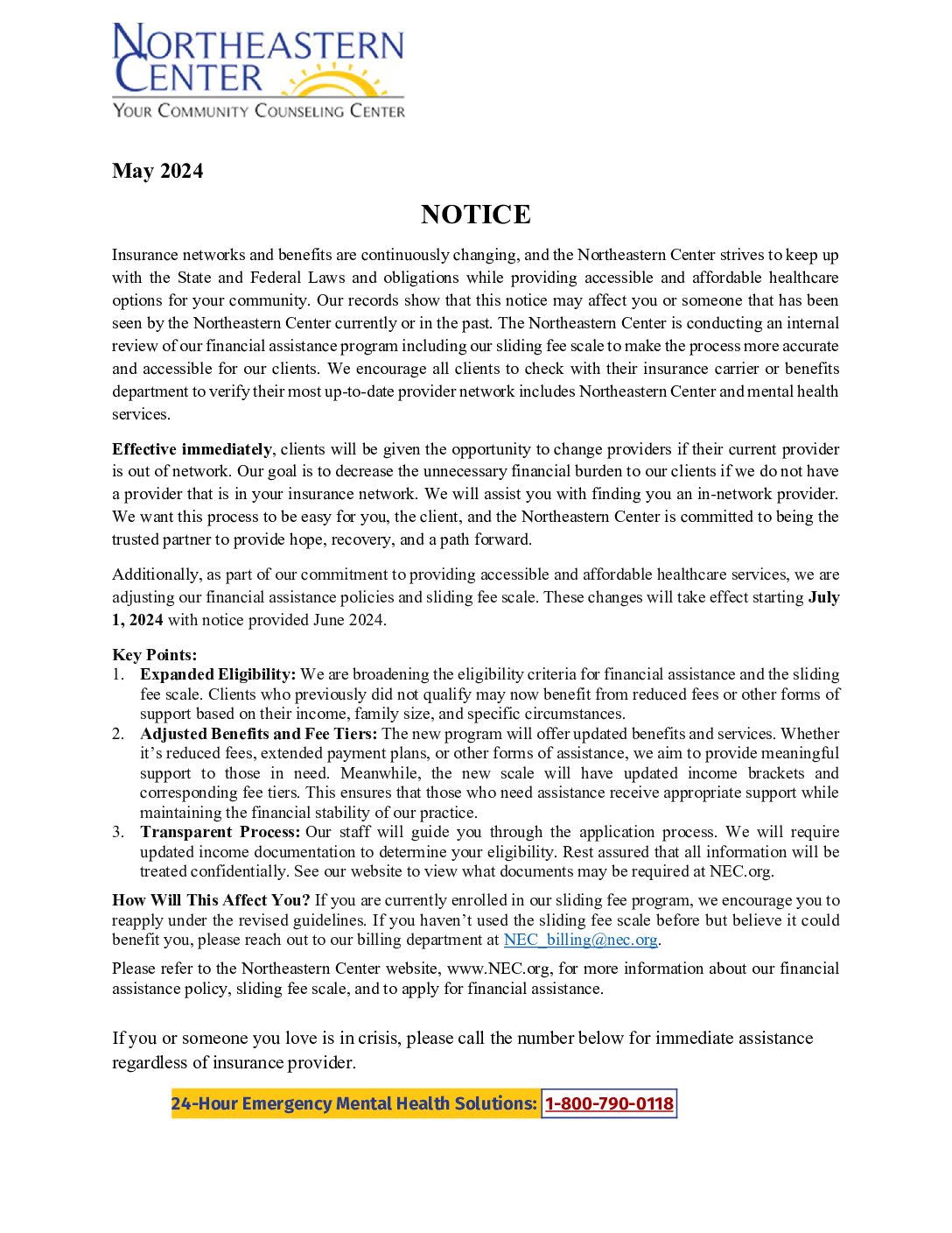 Client Financial Change Notice May 24